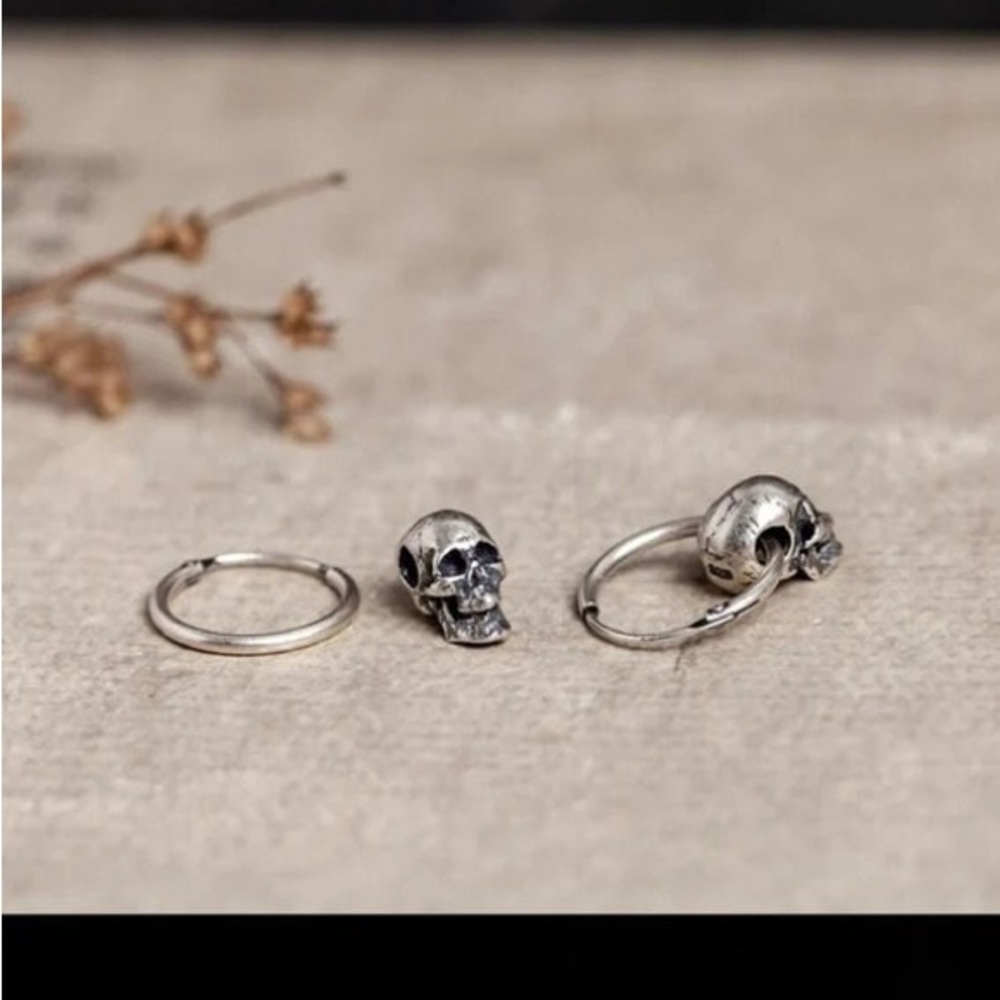 Single accent skull ear nail hip hop punk men's earrings S925 silver earrings - Picture 5 of 7